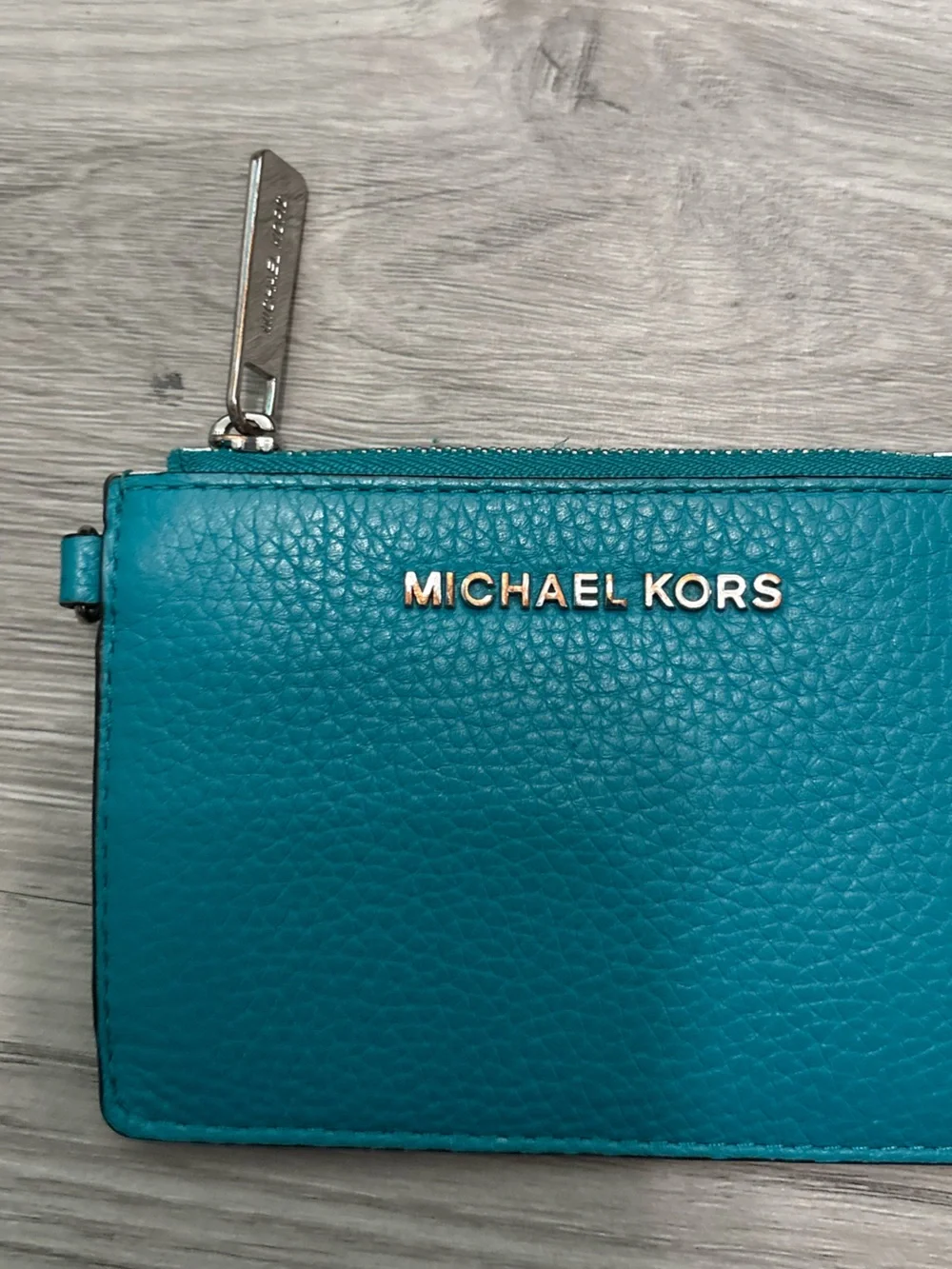 Michael Kors Teal Pebbled Leather Zip Card Holder